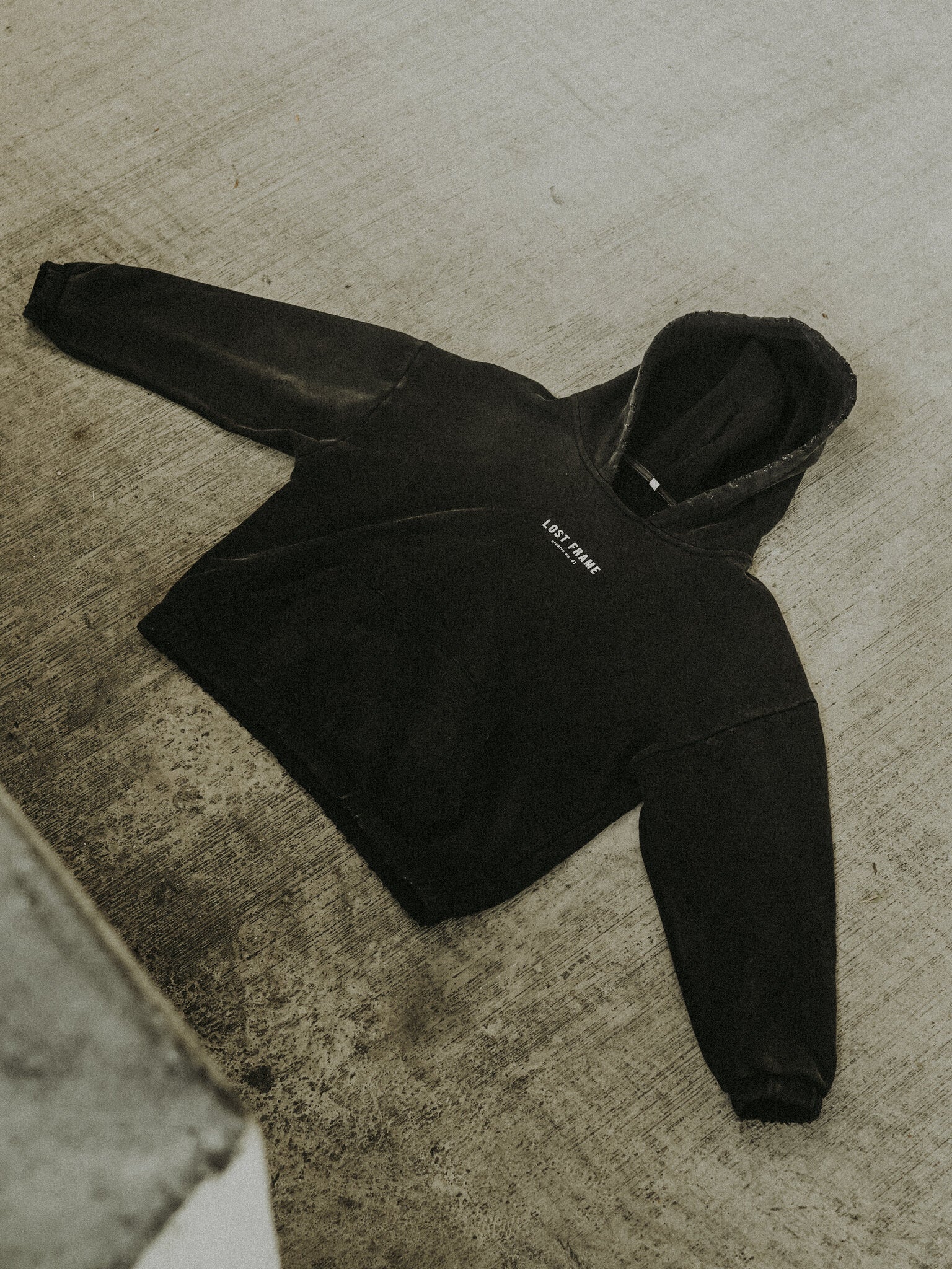 Archive .01 Hoodie — front detail, Lost Frame Archive No. 01 chest print
